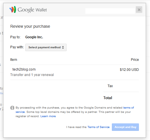 Google domain payment checkout
