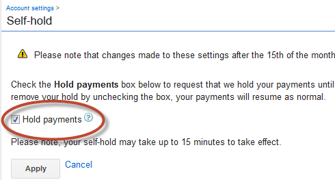 Adsense Hold payment setting