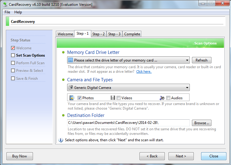 Memory card recovery step1