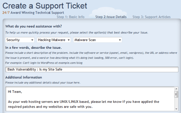 support ticket bash vulnerability