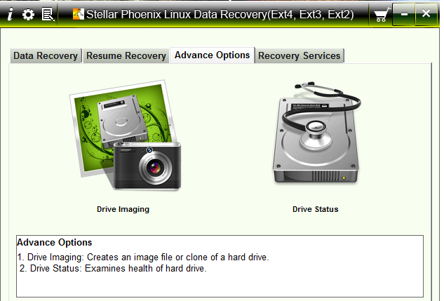 Stellar Phoenix Linux Data Recovery Advance tab