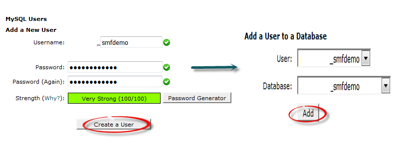 Add MySQL user and link with database