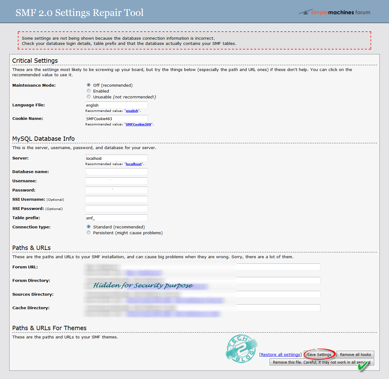 SMF Forum Repair Settings