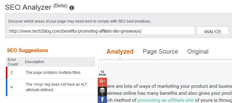 Bing webmaster tool seo analyzer