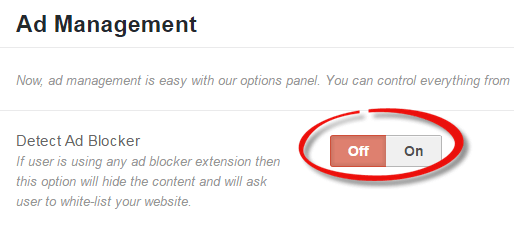 Switching ON Ad Blocker Detector on WordPress Theme
