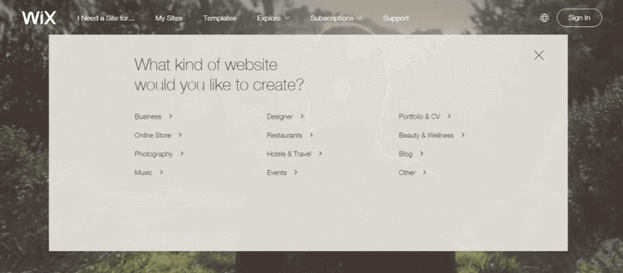 Wix-Choosing-Website-Type