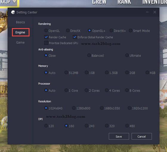 PUBG mobile Emulator Engine Setting