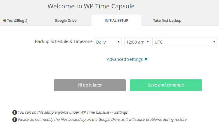 WP Time Capsule Initial Setup