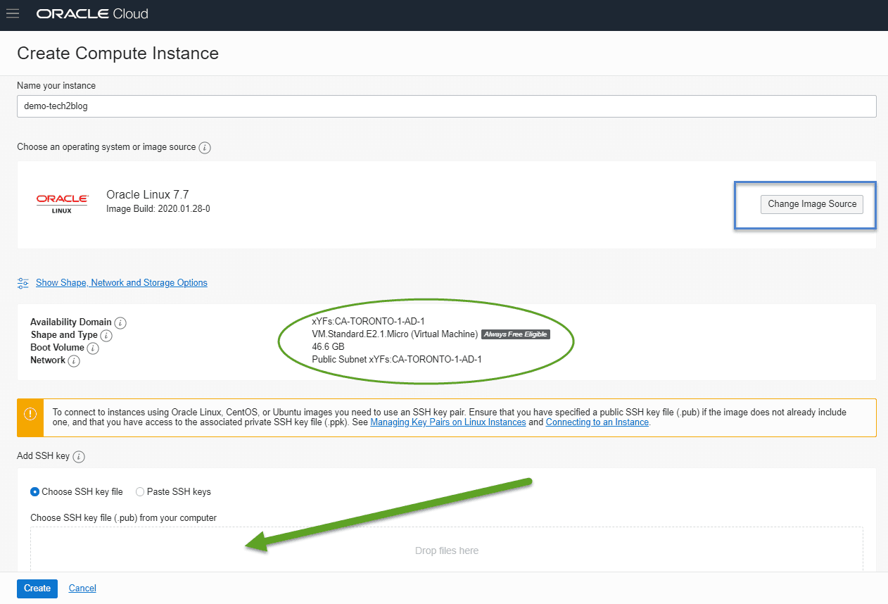 Oracle cloud - instance setting