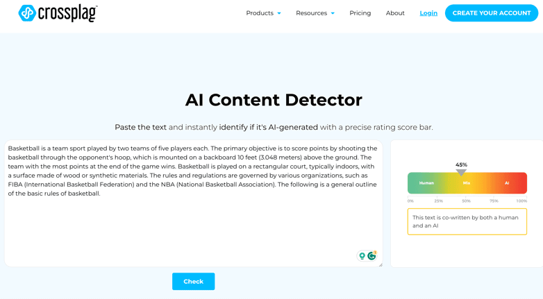 Crossplag AI content Detector