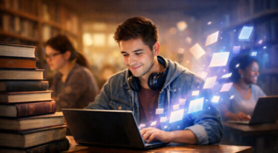 Studying in a cozy library