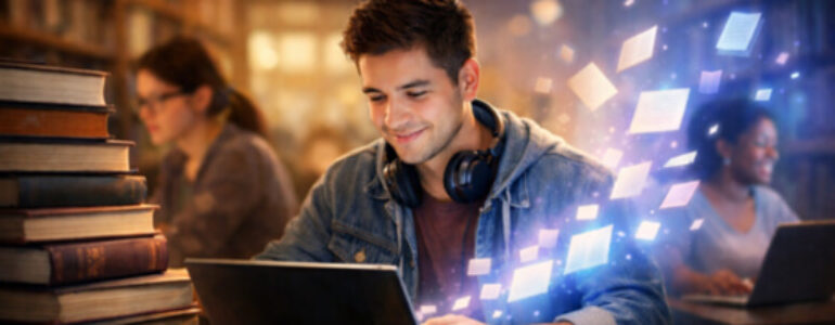 Studying in a cozy library