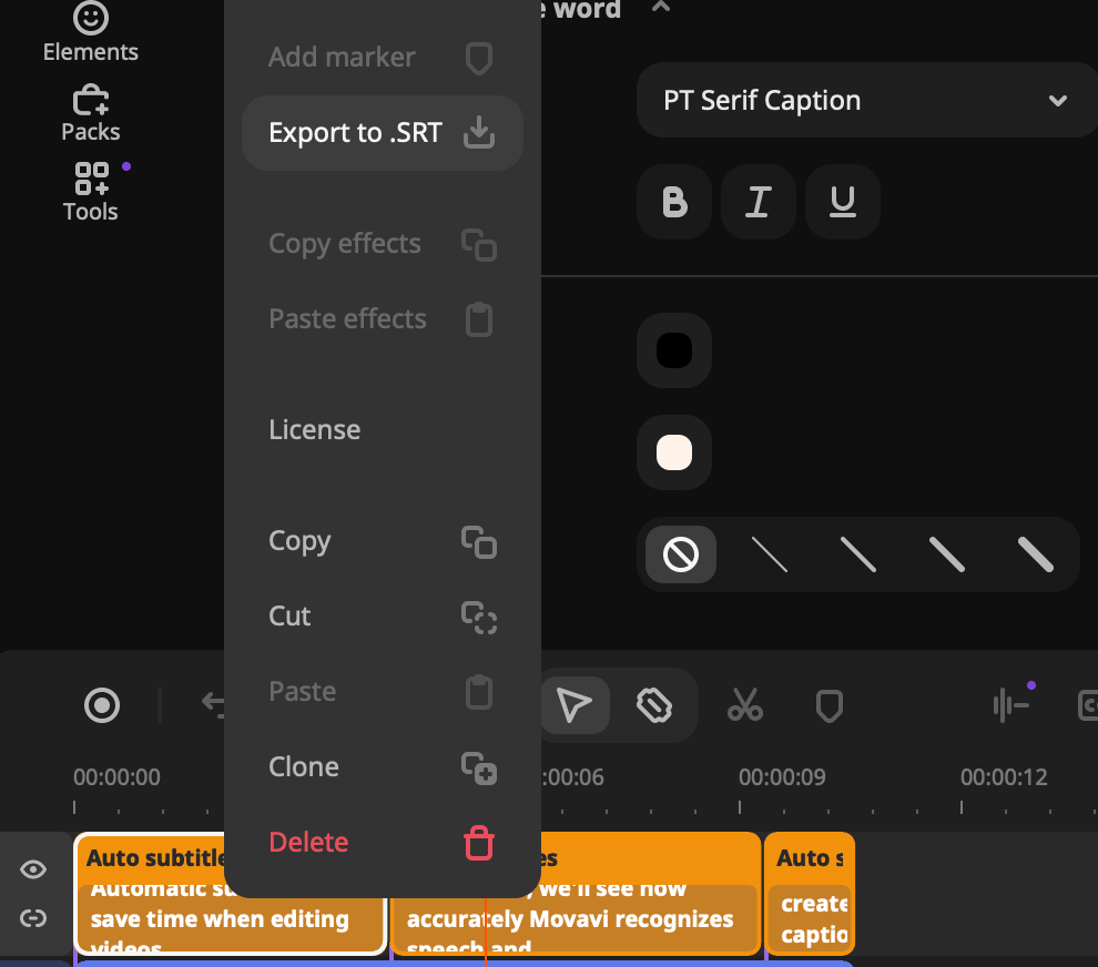 How to Add Automatic Subtitles to a Video Using Movavi Video Editor 6 exporting automatic subtitles SRT